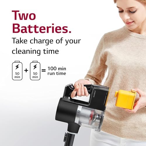 LG CordZero Cordless Vacuum, Lightweight, Powerful Suction for Pet Hair, Hard Floors, Carpet & Furniture. 2 Batteries for 100 Min Run Time, 10-Year Motor Warranty, A916BM (Renewed)
