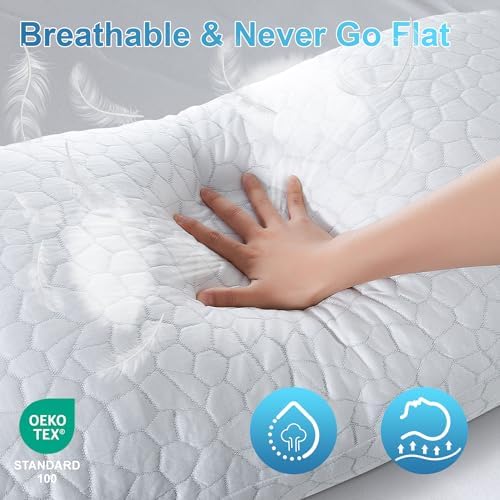 QUTOOL Cooling Pillows for Sleeping 2 Pack, Shredded Memory Foam Bed Pillows Queen Size Set of 2, Cool Gel Pillow for Hot Sleepers Adjustable Firm Pillow for Side, Back and Stomach Sleepers Supportive