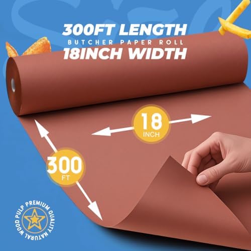 PH PERKHOMY Pink Butcher Paper Roll 18" x 3600" (300') for Smoker BBQ Grilling Smoking Meat Unbleached Uncoated Unwaxed (Pink, 18" x 300')