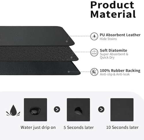 Dish Drying Mat for Kitchen Counter, Heat Resistant Drainer Mats with Non-slip Rubber Backed, Hide Stain Kitchen Super Absorbent Draining Mat, Easy to Clean Dish Rack Pad, Black 18"x24"