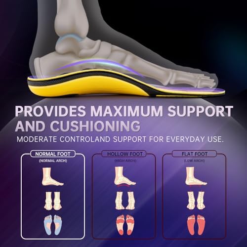 VALSOLE Heavy Duty Support Pain Relief Orthotics - 220+ lbs Plantar Fasciitis High Arch Support Insoles for Men Women, Flat Feet Orthotic Insert, Work Boot Shoe Insole, Absorb Shock with Every Step