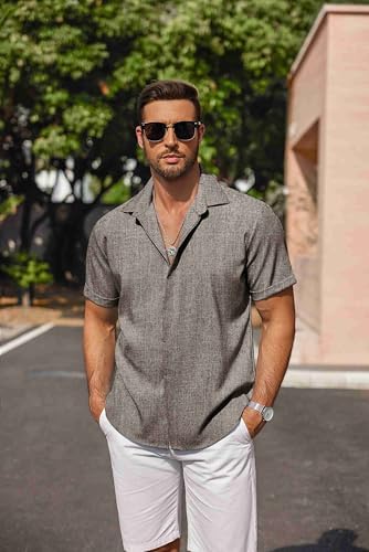 COOFANDY Men's Linen Shirts Short Sleeve Casual Shirts Button Down Shirt for Men Beach Summer Wedding Shirt