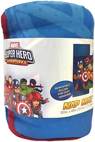 Jay Franco Marvel Super Hero Adventures Avengers Nap Mat - Built-in Pillow and Blanket Featuring Captain America - Super Soft Microfiber Kids'/Toddler/Children's Bedding, Age 3-5