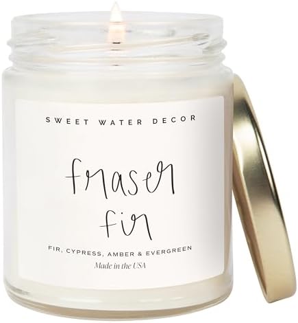 Sweet Water Decor Fraser Fir Candle - Evergreen, Cedar, Winter Holiday Scented Soy Christmas Candles for Home - 9oz Clear Jar, 40 Hour Burn Time, Made in The USA