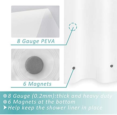 Mrs Awesome Extra Long Shower Curtain Liner with 6 Magnets 72 x 84 inch, Frosted PEVA 8G Heavy Duty Thick Plastic Shower Curtain, Waterproof, 72x84, Frost