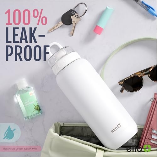 Ello Cooper 18oz Kids Stainless Steel Water Bottle with Straw and Carry Handle, Double Walled and Vacuum Insulated Metal, Leak Proof Locking Lid with Soft Silicone Spout, Reusable, BPA Free, Bubblegum