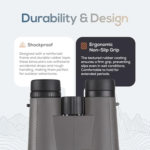 12x50 HD Binoculars for Adults – Powerful Waterproof Binoculars with Phone Adapter & Tripod Mount | BaK-4 Prism for Bird Watching, Hunting, Stargazing, Travel & Cruise - Grey