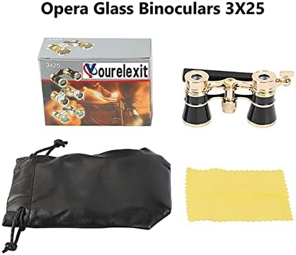 Yourelexit® Opera Glasses Binoculars 3X25 Lorgnette Theater Glasses Optical BK9 Mini Compact Lightweight Built-in Foldable Adjustable Handle Vintage for Adults Kids Women in Musical Concert Cinema