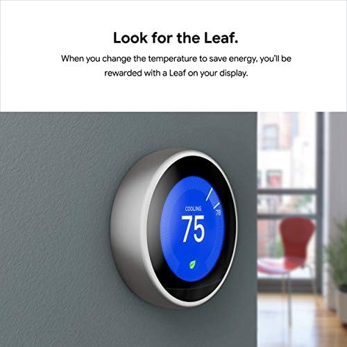 Google Nest Learning Thermostat - 3rd Gen (2015) - Programmable Smart Thermostat for Home - Works with Alexa - Stainless Steel