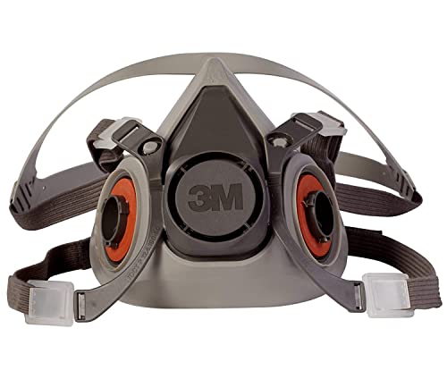 3M Half Facepiece Reusable Respirator 6200, NIOSH, Four-Point Harness, Comfortable Fit, Dual Airline Supplied Air Compatible, Bayonet Connections, Painting, Sanding, Cleaning, Medium