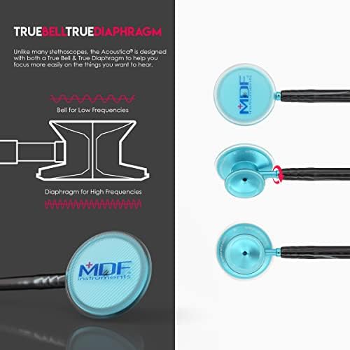 MDF Instruments Engravable - Acoustica Lightweight Custom Stethoscope for Doctors, Nurses, Students, Home Health Use, Adult, Dual Head, Black Tube, Aqua Chestpiece-Headset, MDF747XPAQ11-ENGRAVING
