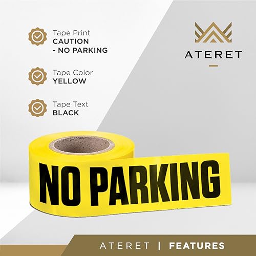 ATERET Caution No Parking Tape 2 Pack 3 inch x 1000 feet, Hazard Safety Tape, Construction Tape for Danger/Hazardous Area, Ideal Use for Halloween Decorations, Party, Work-Site