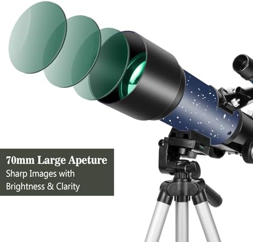 Telescopes, Telescope for Kids and Adults Beginners, 70mm Aperture 400mm Focus Length Refractor Travel Telescope with AZ Mount for Observe The Moon and Landscape (Blue)
