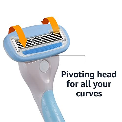 Amazon Basics 5-Blade Razor Handle for Women, Includes 12 Cartridges and Shower Hanger, 14 Piece Set, Blue