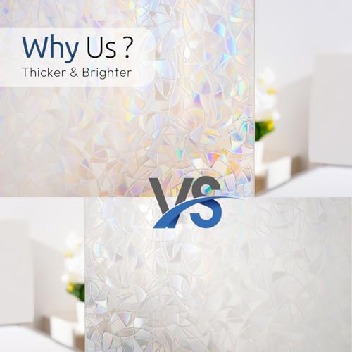 rabbitgoo Window Privacy Film Rainbow Film Decorative Window Sticker, 3D Static Stained Glass Cling Tint for Home Heat Control Non-Adhesive, 23.6 x 118.1 inches