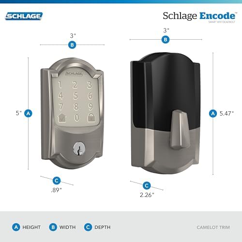 Schlage Encode Smart WiFi Deadbolt Lock for Front Door - Keyless Entry with App or Touchscreen - Works with Alexa, Hey Google, & Airbnb - Create Codes for Guests - Satin Nickel Silver