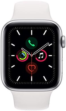 Apple Watch Series 5 (GPS + Cellular, 44MM) - Silver Aluminum Case with White Sport Band (Renewed)