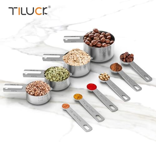 TILUCK Stainless Steel Measuring Cups & Spoons Set, Cups and Spoons,Kitchen Gadgets for Cooking & Baking (10)