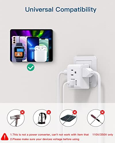 2 Pack European Travel Plug Adapter, One Beat International Power Adapter with 3 Outlets 3 USB Ports(1 USB C), Type C Plug Adaptor for US to Europe Italy Spain France Germany Iceland Travel Essentials