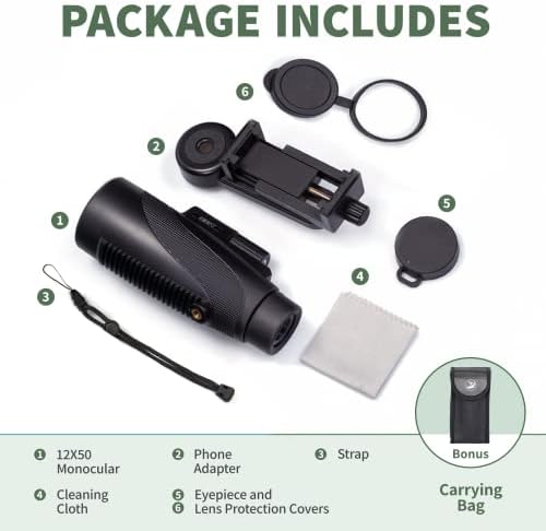 Gosky Titan 12X50 Monocular Telescope with Smartphone Holder - Waterproof Fog-Proof Shockproof Scope BAK-4 Prism FMC for Bird Watching Hunting Camping Traveling Wildlife Scenery