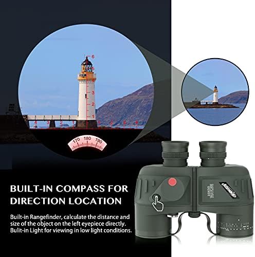 AOMEKIE Marine Binoculars for Adults 10x50 Waterproof Binoculars with Rangefinder Compass BAK4 Prism FMC Lens for Birdwatching Hunting Boating