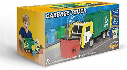 JOYIN Large Friction Powered Garbage Truck Toy Set, Includes Dumpster, Trash Bins, and Learning Cards for Kids, Boy Toys Birthday Gift for Boys Girls Kids Toddler