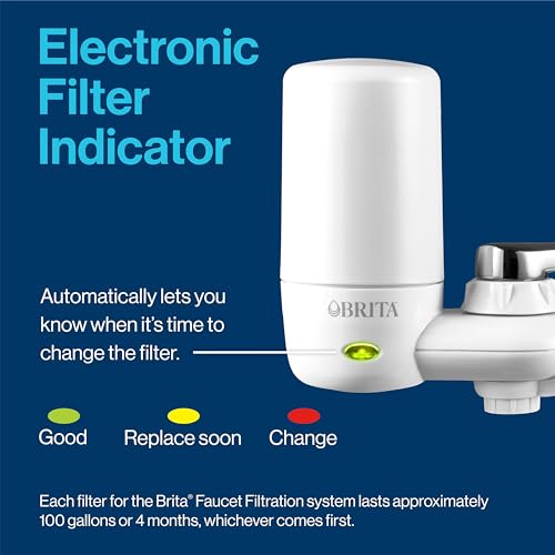 Brita Water Filter for Sink, Complete Faucet Mount Water Filtration System for Tap Water, Reduces 99% of Lead, White