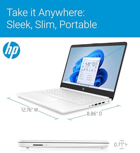 HP 14" Ultra Light Laptop for Student & Home (Intel Quad-Core N4120, 4GB RAM, 128GB(64GB + 64GB SD), 1-Year Office 365) 11-Hr Long Battery Life, Webcam, WiFi, Win 11 Home in S Mode - Snow White