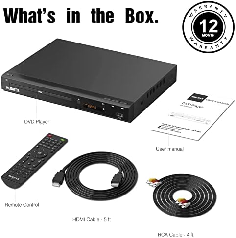 MEGATEK Region-Free HDMI DVD Player for TV, Compact CD/DVD Player for Smart TV, USB Port, Plays All Region DVDs & Multi Formats, Metal Housing, HDMI/RCA Cables & Remote Included