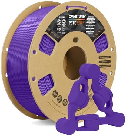 OVERTURE PETG 3D Printer Filament 1.75mm, Neatly Wound Durable PETG 1kg Spool (2.2lbs), Strong Toughness Filament, Dimensional Accuracy +/- 0.02mm, Fit Most FDM Printers (Purple)