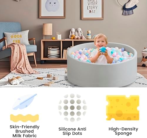 Ball Pit for Toddlers 35.43''x11.81 Baby Ball Pits Soft Memory Foam Ball Pit Round Kids Ball Pit Indoor Game Kids Play Ball Pool Ideal Gift for Girls and Boys (Grey, NO Balls)