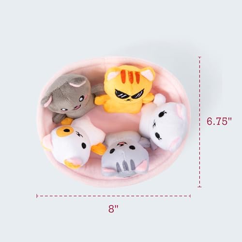 WHAT DO YOU MEME? Emotional Support Kitties by Relatable, Cuddly Stuffed Animals and Toys, Squishy Toys and Plushies, Great Ideas for Loved Ones of All Ages, Includes 5 Plushies with Carrying Basket