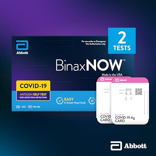 BinaxNOW COVID-19 Antigen Self Test, 1 Pack, 2 Tests Total, COVID Test With 15-Minute Results Without Sending to a Lab, Easy to Use at Home