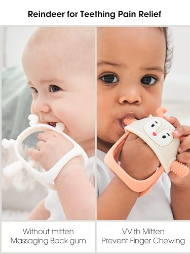 Smily Mia 2 Packs Baby Teething Toy for 0-6 6-12 Months, Food Grade Silicone Teething Mitten, Anti Dropping Wrist Hand Teethers Baby Chew Toys for Sucking&Chewing, BPA Free, Light Blue