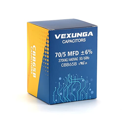 70/5 uF 70+5 MFD 370VAC or 440VAC Dual Run Start Round A/C Capacitor CBB65 CBB65B Air Conditioner Capacitors for AC Unit Fan Motor Start or Heat Pump or Condenser Straight Cool