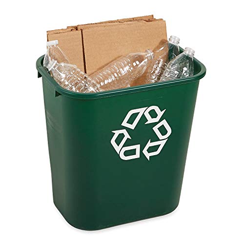 Rubbermaid Commercial Products Deskside Recycling Can, 7-Gallon/28-Quart, Green Recycling Symbol, Plastic, for Bedroom/Bathroom/Office, Fits Under Desk/Sink/Cabinet, Pack of 12