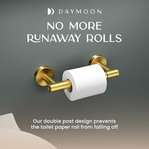 Day Moon™ Gold Toilet Paper Holder - Brushed Gold Toilet Paper Holder Wall Mount - Modern Toilet Paper Roll Holder - Gold Bathroom Toilet Paper Holder - Pivoting Toilet Paper Holder Gold
