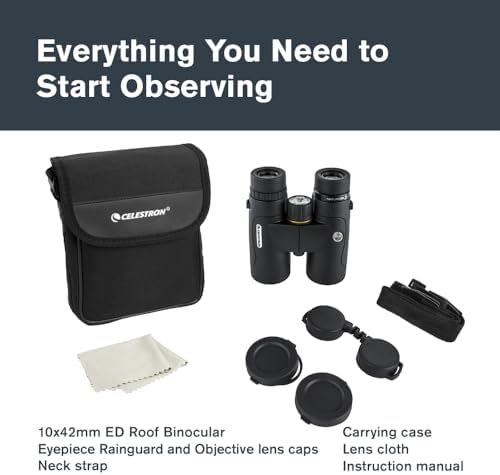 Celestron–Nature DX ED 10x42 Premium Binoculars –Extra-Low Dispersion Objective Lenses –Outdoor and Birding Binocular–Fully Multi-Coated with BaK-4 Prisms–Rubber Armored – Fog & Waterproof Binoculars