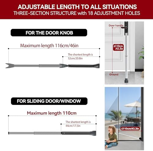 AceMining Upgraded Door Security Bar & Sliding Patio Bar, Heavy Duty Stoppers Adjustable Jammer for Home, Apartment, Travel (1 Pack,White)