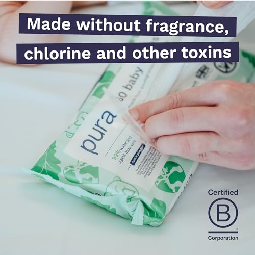 Pura Natural Sensitive Baby Wipes, 99% Water, Unscented & Hypoallergenic, Suitable for Sensitive & Eczema-prone Skin, Hypoallergenic, EWG Verified, 10 Pack of 60 Wet Wipes (600 Diaper Wipes) Bulk Buy