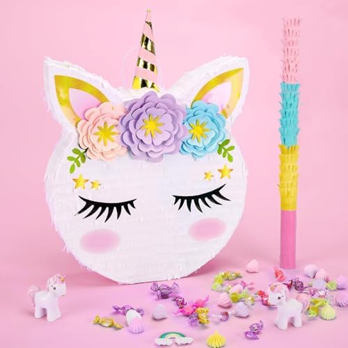 WERNNSAI Unicorn Piñata - Unicorn Party Supplies Piñata with Stick and Blindfold for Girls Kids Birthday Party Game Anniversary Classroom Activities Unicorn Them Party Decorations(15.7'' x 12.2'')