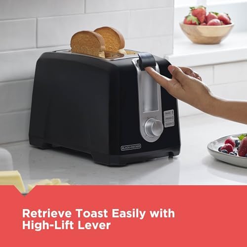 BLACK+DECKER 2-Slice Toaster, T2569B, Extra Wide Slots, 6 Shade Settings, 850 Watts, Crumb Tray, Cancel Button