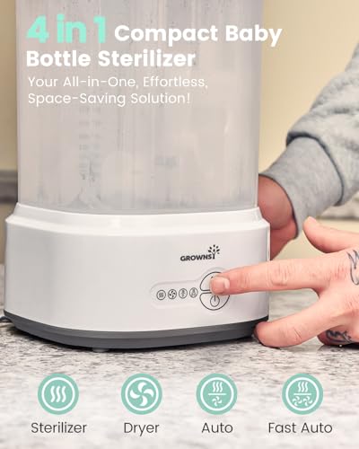 GROWNSY Bottle Sterilizer and Dryer, Compact Electric Steam Baby Bottle Sterilizer (Esterilizador de Biberones), Bottle Sanitizer for Baby Bottles, Pacifiers, Pump Parts