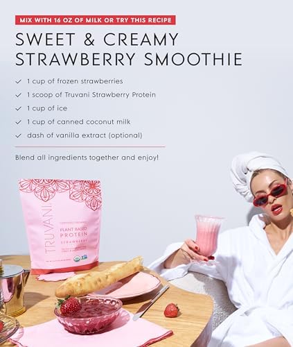 Truvani Vegan Pea Protein Powder | Strawberry | 20g Organic Plant Based Protein | 10 Servings | Keto | Gluten & Dairy Free | Low Carb | No Added Sugar