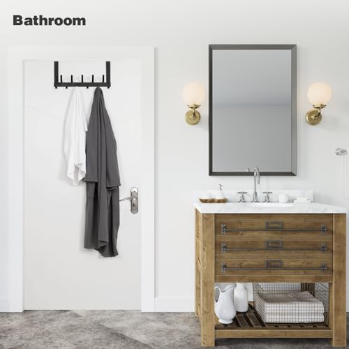 Door Hanger Hook, Over The Door Hooks for Hanging, Over The Door Towel Racks for Bathroom, Over The Door Hanger - 5 Triple Hooks for Towel, Clothes and Hat (Black, 2 Pack), TRI-1P