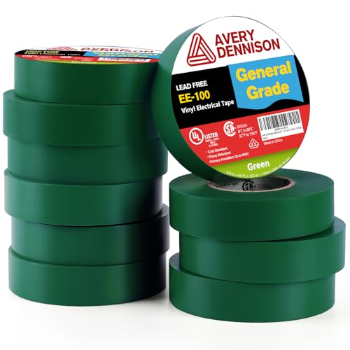 Electrical Tape, 10 Rolls General Use PVC Electric Tape, UL/CSA Listed ¾ in x 66 ft Insulating Vinyl Tape for Electrical, Repairs, Automotive and Equipment, EE-100, Green