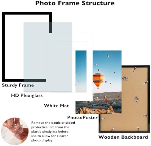 16.5x23.4 A2 Picture Frame Black with 11.7x16.5 A3 Mat, Display Photo 11.7x16.5 with Mat or 16.5 x 23.4 Without Mat, Wall Hanging Large Frame with Plexiglass, Black
