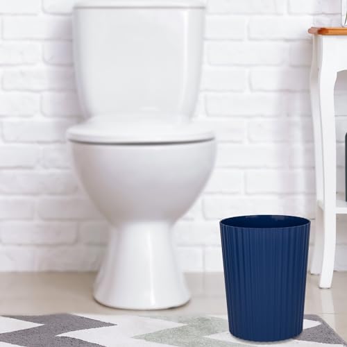 JiatuA Small Trash Can Plastic Wastebasket Round Garbage Container Bin for Bathroom, Kitchen, Bedroom, Home Office, College Dorm, Navy Blue 2 Pack