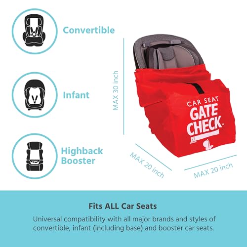 J.L. Childress Gate Check Bag for Car Seats - Travel Bag for Airplane - Includes AIRTAG Holder - Fits All Baby Car Seats, Infant Carriers & Child Booster Seats, Red
