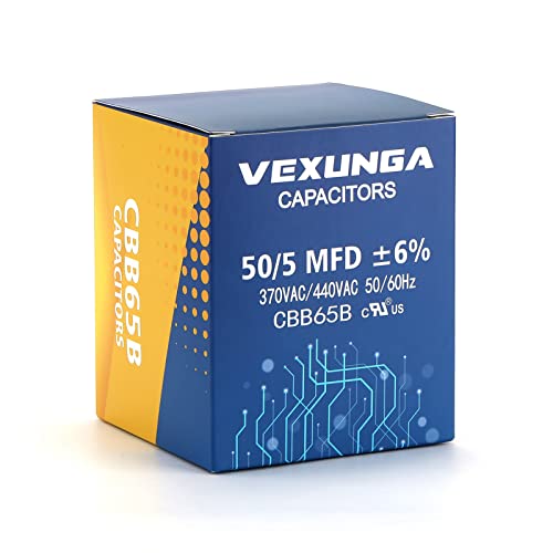 50/5 uF 50+5 MFD 370VAC or 440VAC Dual Run Start Round A/C Capacitor CBB65 CBB65B Air Conditioner Capacitors for AC Unit Fan Motor Start or Heat Pump or Condenser Straight Cool